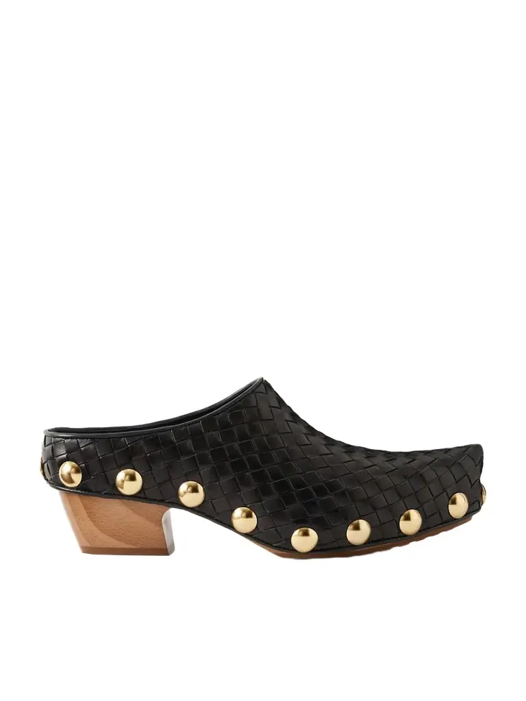 Bottega Veneta Gondola Studded Intrecciato Leather Clogs | Image 1 Bottega Veneta Gondola Studded Intrecciato Leather Clogs | Image 1