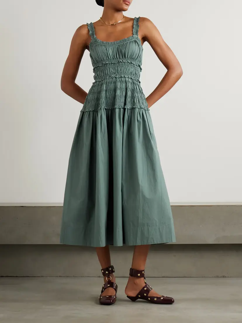 DÔEN Marianne Shirred Organic Cotton-poplin Midi Dress | Thumbnail 3 DÔEN Marianne Shirred Organic Cotton-poplin Midi Dress | Thumbnail 3