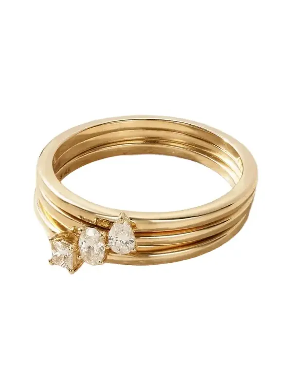 Set Of Three 14-karat Gold Diamond Rings Set Of Three 14-karat Gold Diamond Rings
