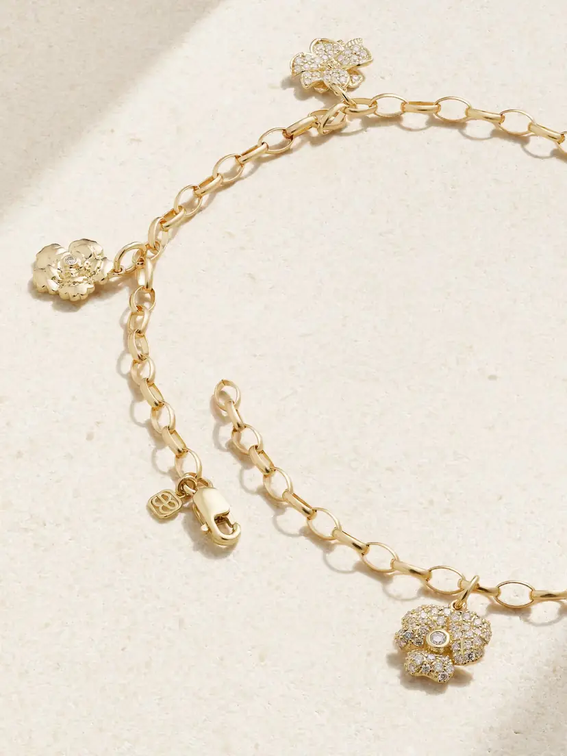 Sydney Evan Xl Flower 14-karat Gold Diamond Anklet | Thumbnail 3