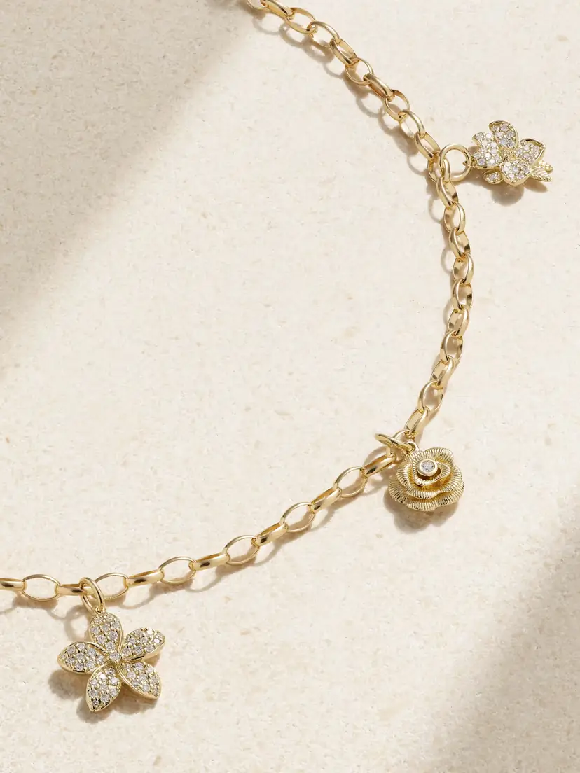 Sydney Evan Xl Flower 14-karat Gold Diamond Anklet | Thumbnail 4