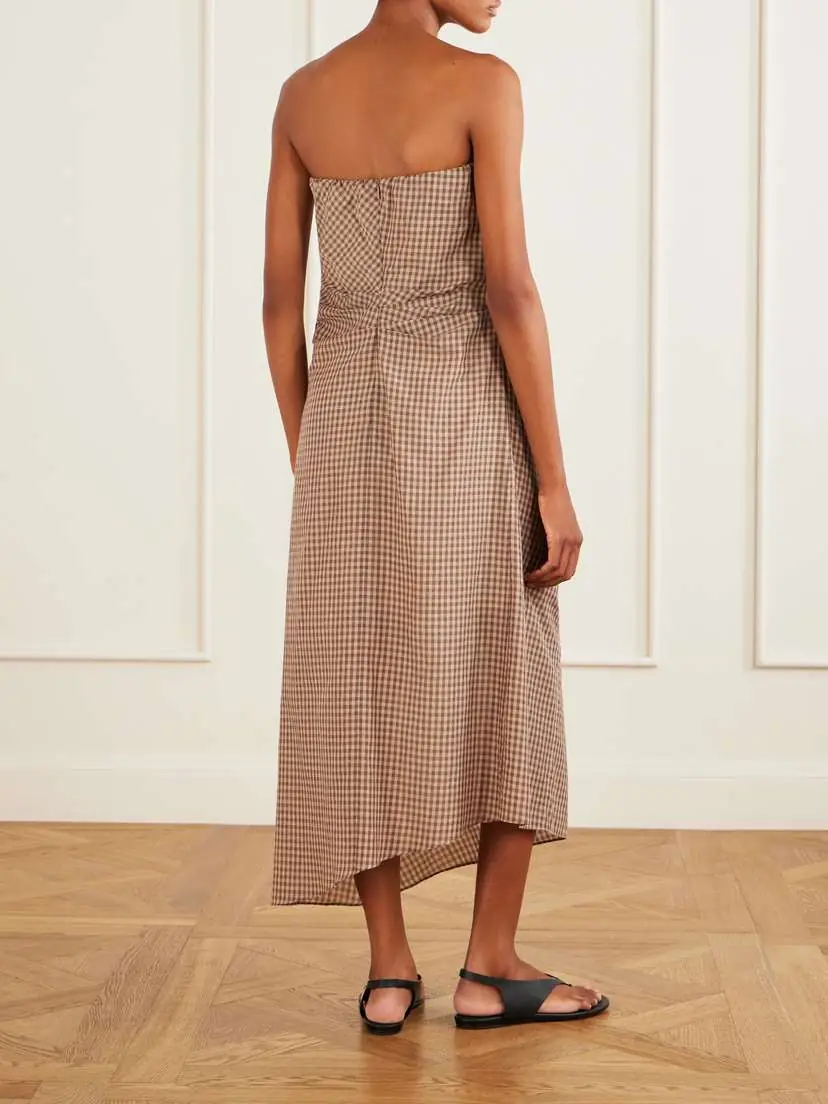 Auralee Sleeveless Knot-detailed Draped Checked Cotton Midi Dress | Thumbnail 3 Auralee Sleeveless Knot-detailed Draped Checked Cotton Midi Dress | Thumbnail 3