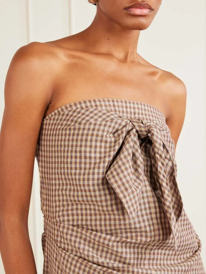 Auralee Sleeveless Knot-detailed Draped Checked Cotton Midi Dress | Thumbnail 4 Auralee Sleeveless Knot-detailed Draped Checked Cotton Midi Dress | Thumbnail 4