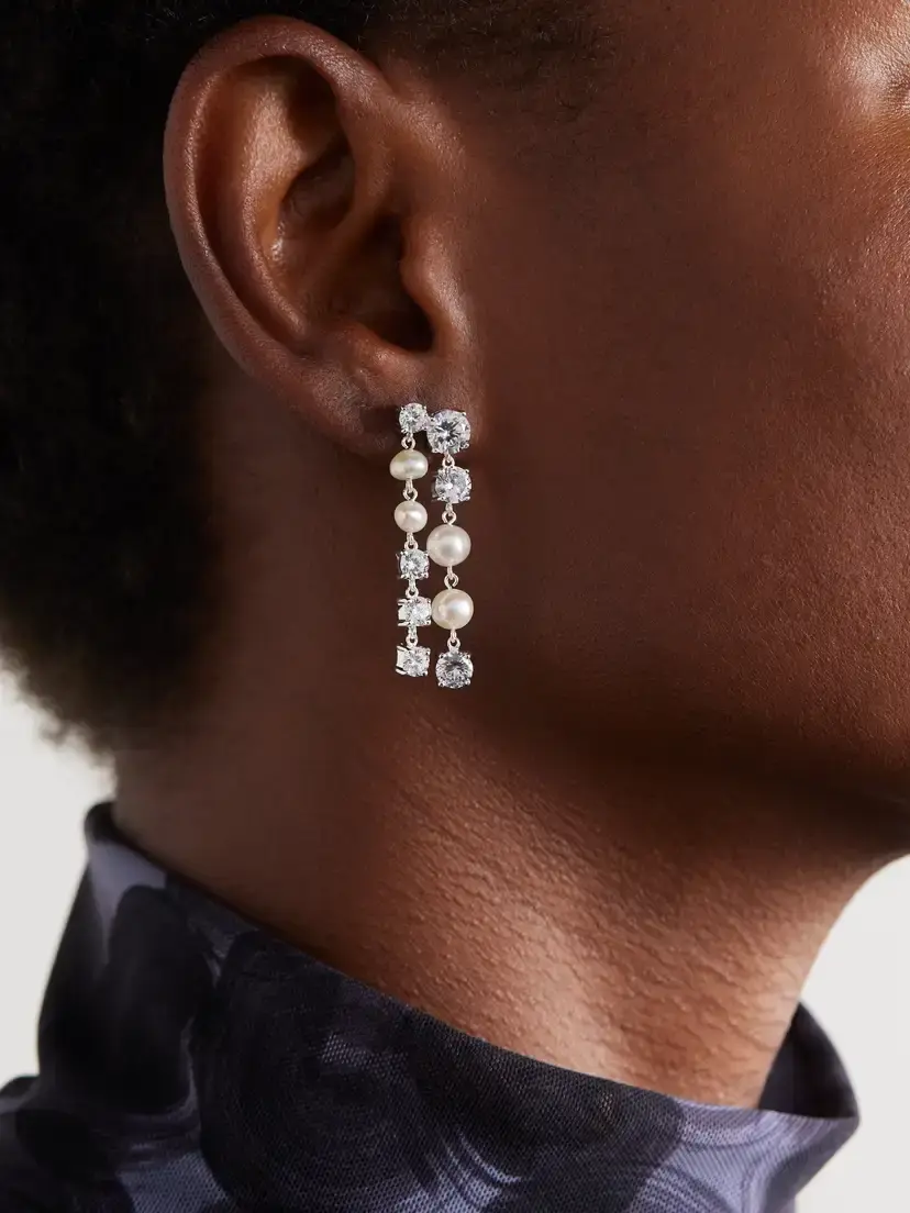 Completedworks Recycled Silver, Pearl And Cubic Zirconia Earrings | Thumbnail 2 Completedworks Recycled Silver, Pearl And Cubic Zirconia Earrings | Thumbnail 2