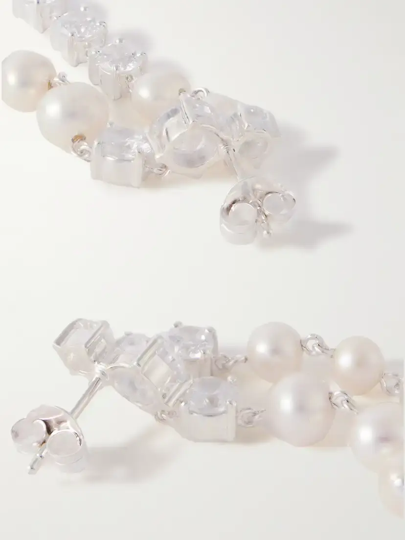 Completedworks Recycled Silver, Pearl And Cubic Zirconia Earrings | Thumbnail 3 Completedworks Recycled Silver, Pearl And Cubic Zirconia Earrings | Thumbnail 3