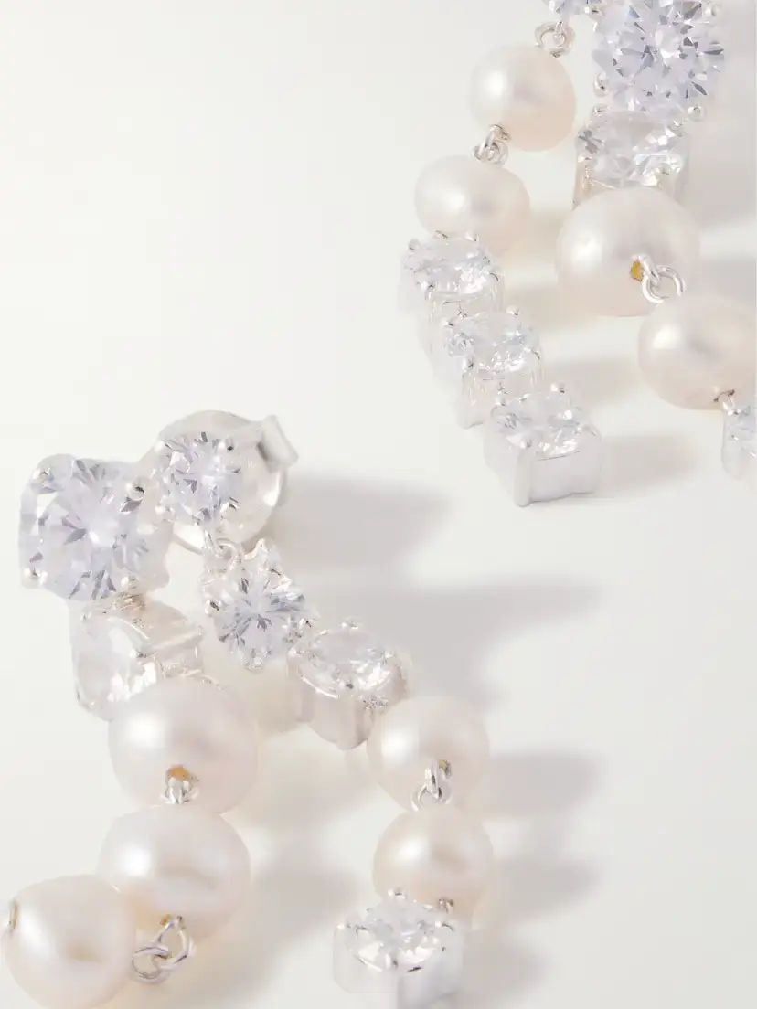 Completedworks Recycled Silver, Pearl And Cubic Zirconia Earrings | Thumbnail 4 Completedworks Recycled Silver, Pearl And Cubic Zirconia Earrings | Thumbnail 4