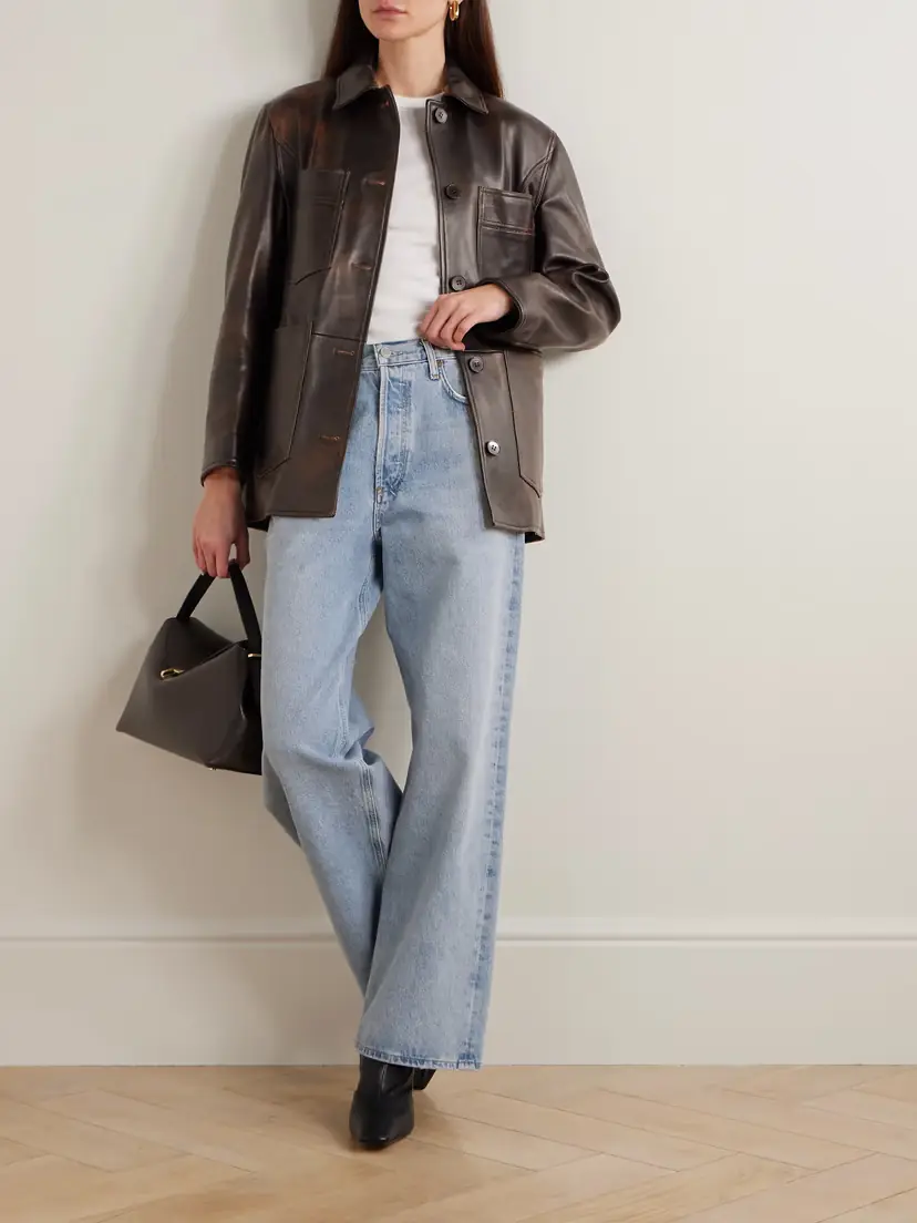 Nour Hammour Seleste Paneled Distressed Leather Jacket | Thumbnail 2