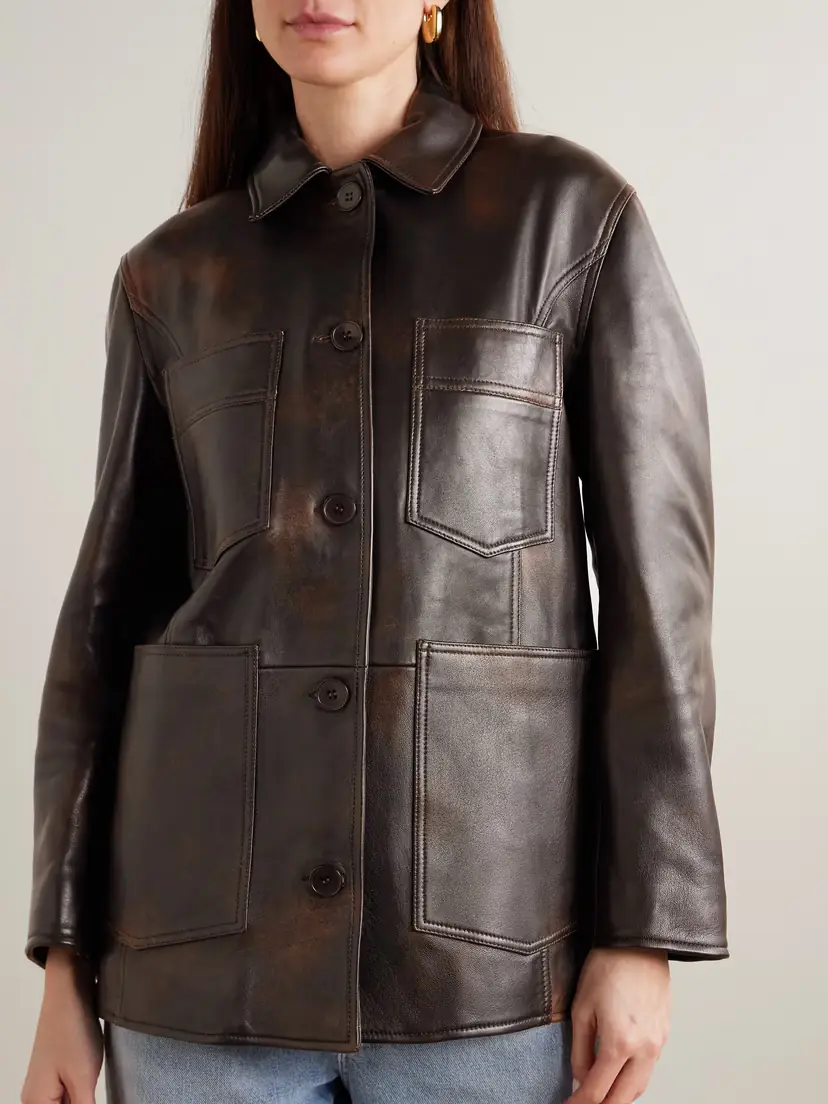 Nour Hammour Seleste Paneled Distressed Leather Jacket | Thumbnail 3