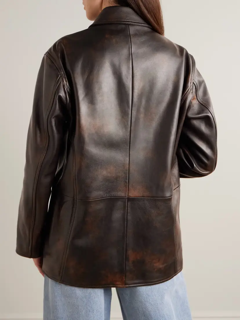 Nour Hammour Seleste Paneled Distressed Leather Jacket | Thumbnail 4