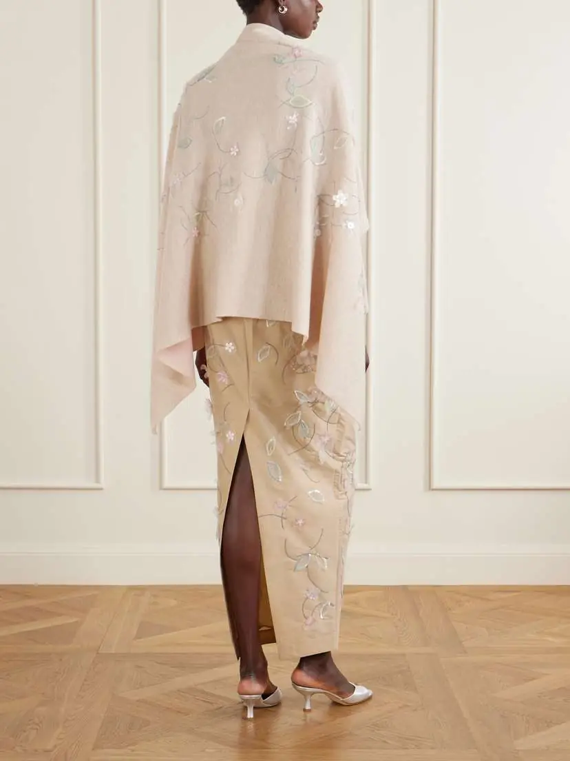 BERNADETTE Shirene Embellished Embroidered Cashmere-blend Cape | Thumbnail 3