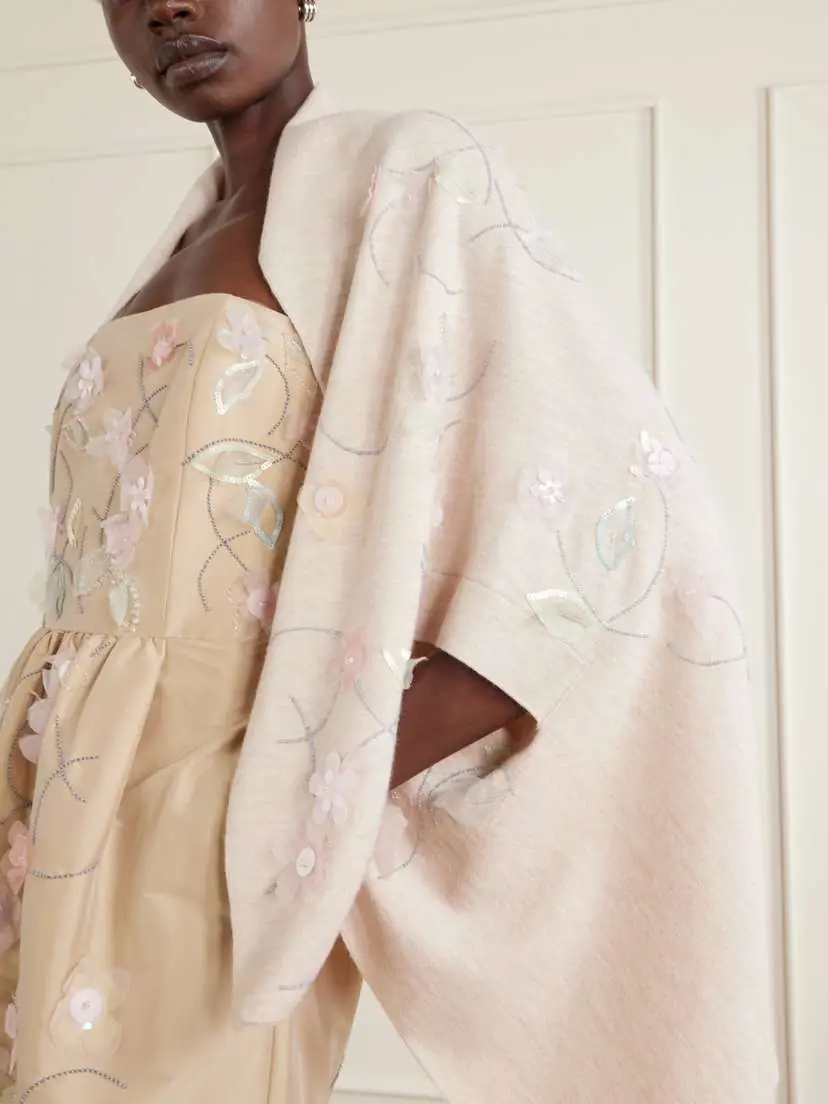 BERNADETTE Shirene Embellished Embroidered Cashmere-blend Cape | Thumbnail 4