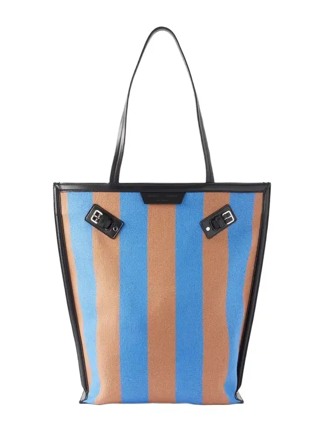 North South Days Striped Leather-trimmed Canvas Tote