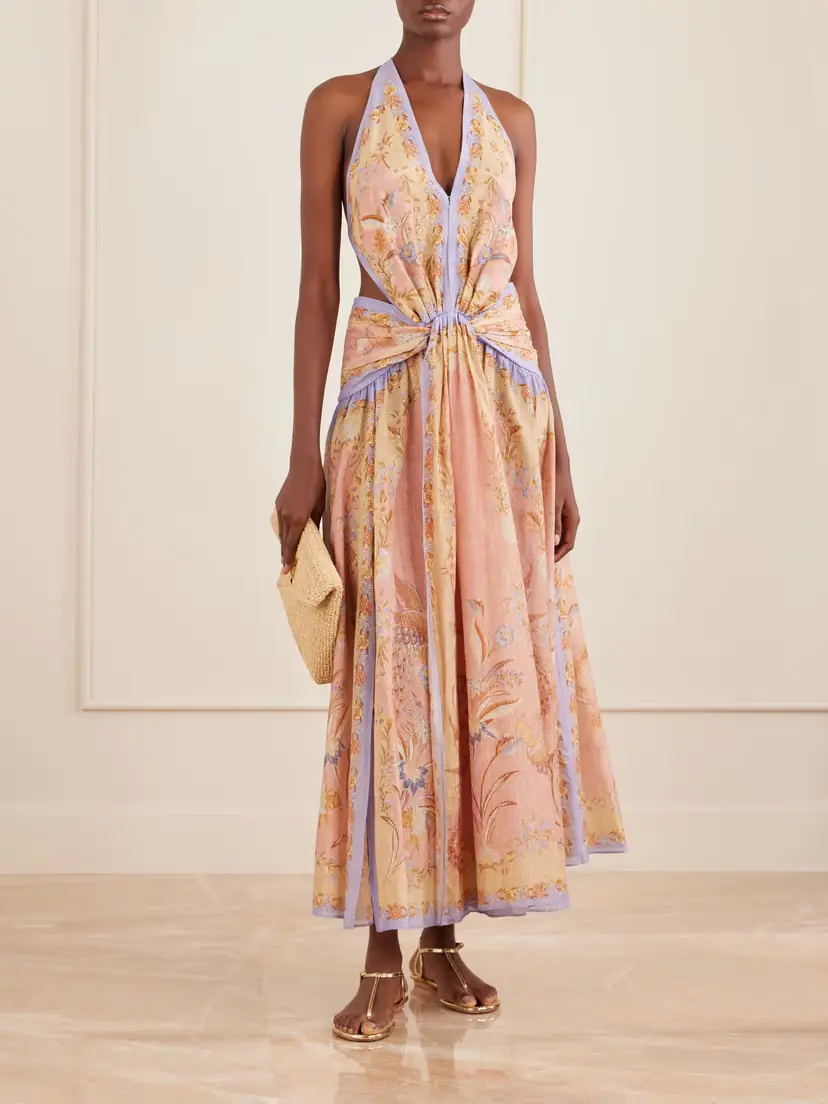Zimmermann Indra Plunge Printed Metallic Cotton And Silk-blend Halterneck Maxi Dress | Thumbnail 2 Zimmermann Indra Plunge Printed Metallic Cotton And Silk-blend Halterneck Maxi Dress | Thumbnail 2