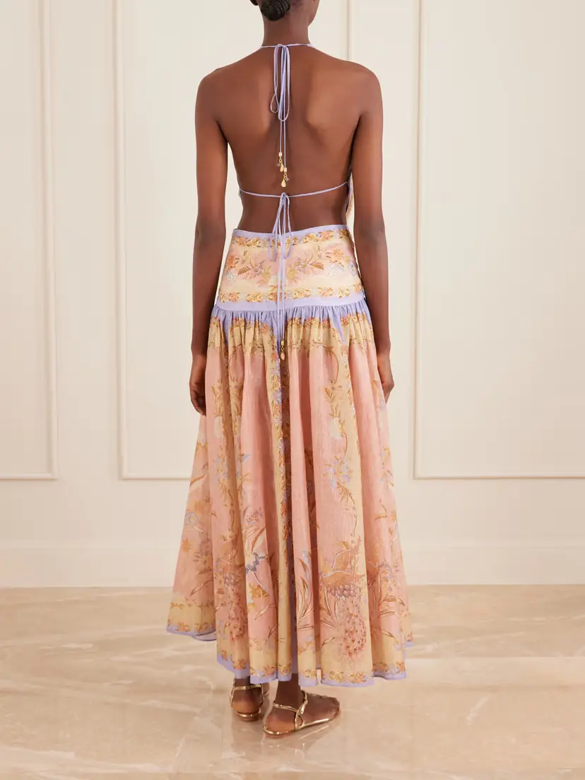 Zimmermann Indra Plunge Printed Metallic Cotton And Silk-blend Halterneck Maxi Dress | Thumbnail 3 Zimmermann Indra Plunge Printed Metallic Cotton And Silk-blend Halterneck Maxi Dress | Thumbnail 3