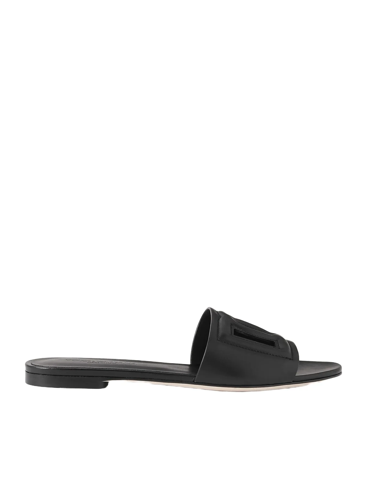 Dolce & Gabbana Bianca Logo-embossed Cutout Leather Slides