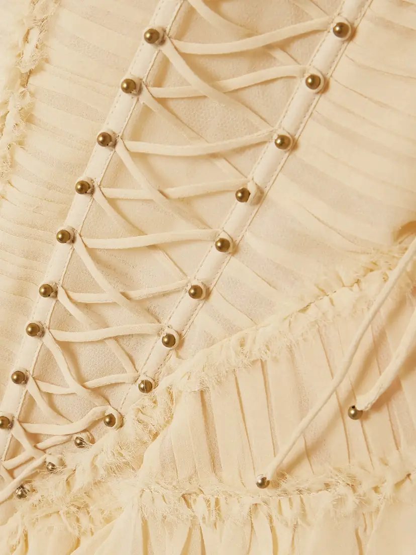 Zimmermann Rebellion Embellished Lace-up Frayed Ruched Silk Peplum Top | Thumbnail 4 Zimmermann Rebellion Embellished Lace-up Frayed Ruched Silk Peplum Top | Thumbnail 4