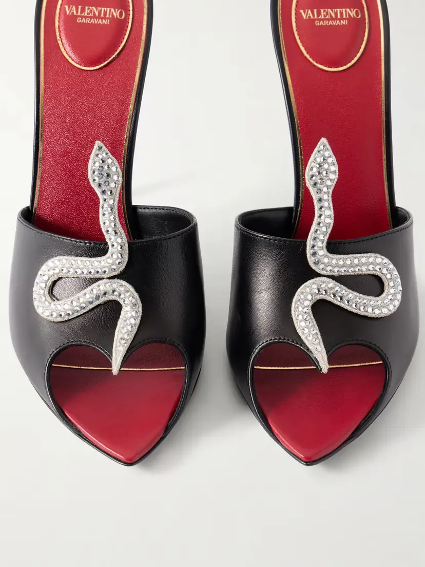 Valentino Garavani Coeur Vipère 105 Crystal-embellished Leather Mules | Thumbnail 5