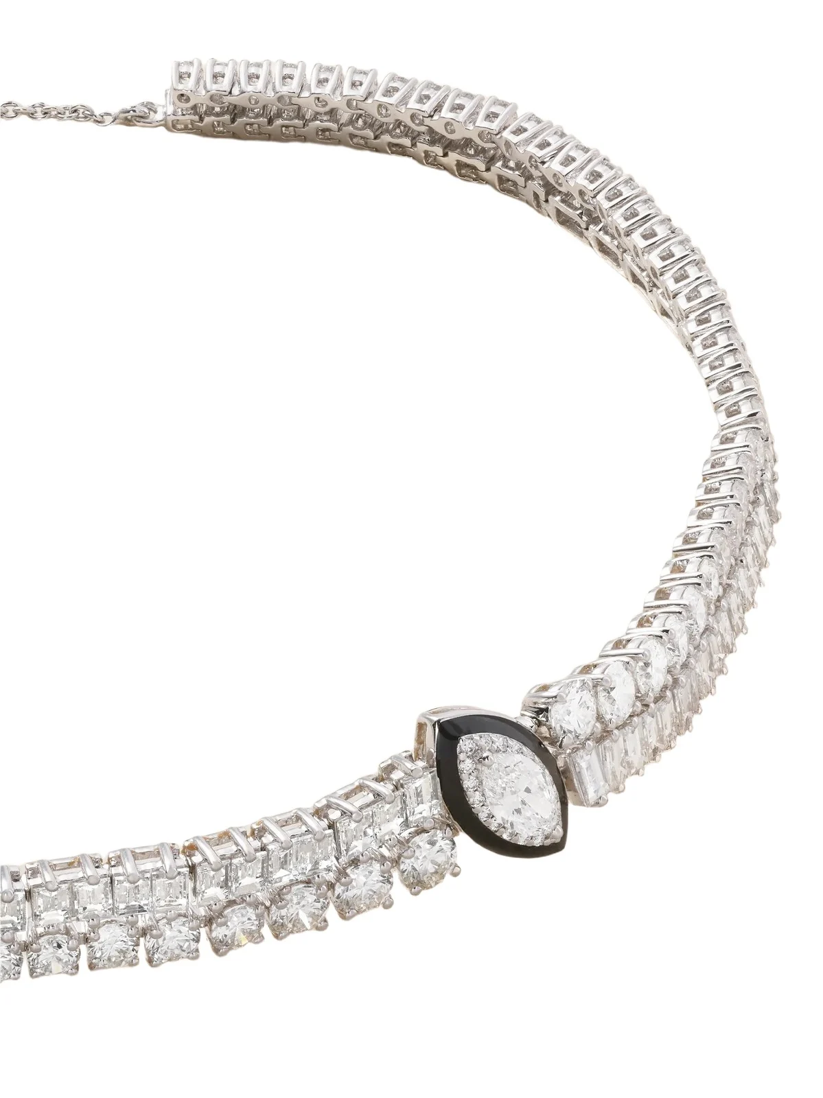 18-karat White Gold, Diamond And Enamel Necklace - Silver