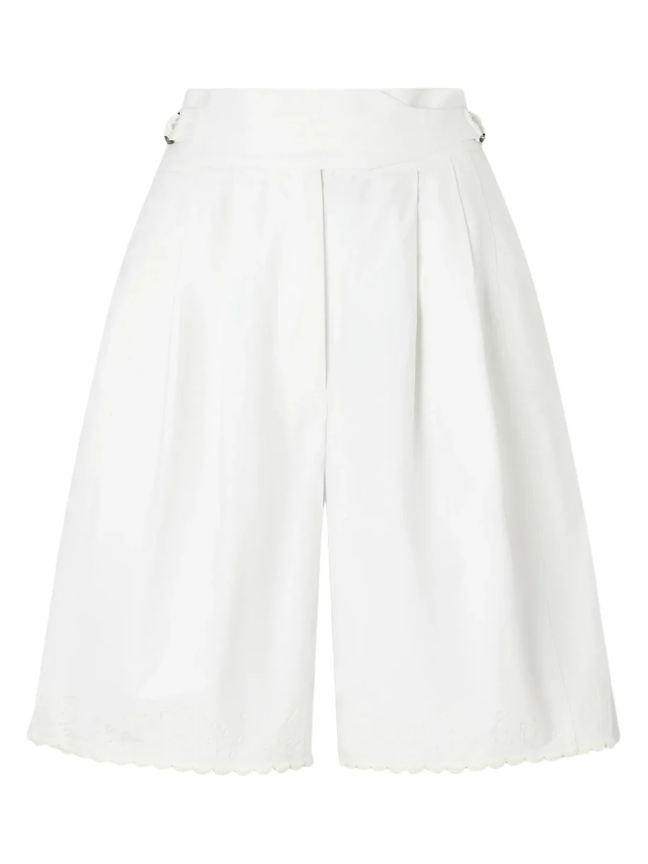 BODE Closerie Belted Scalloped Embroidered Cotton-poplin Shorts