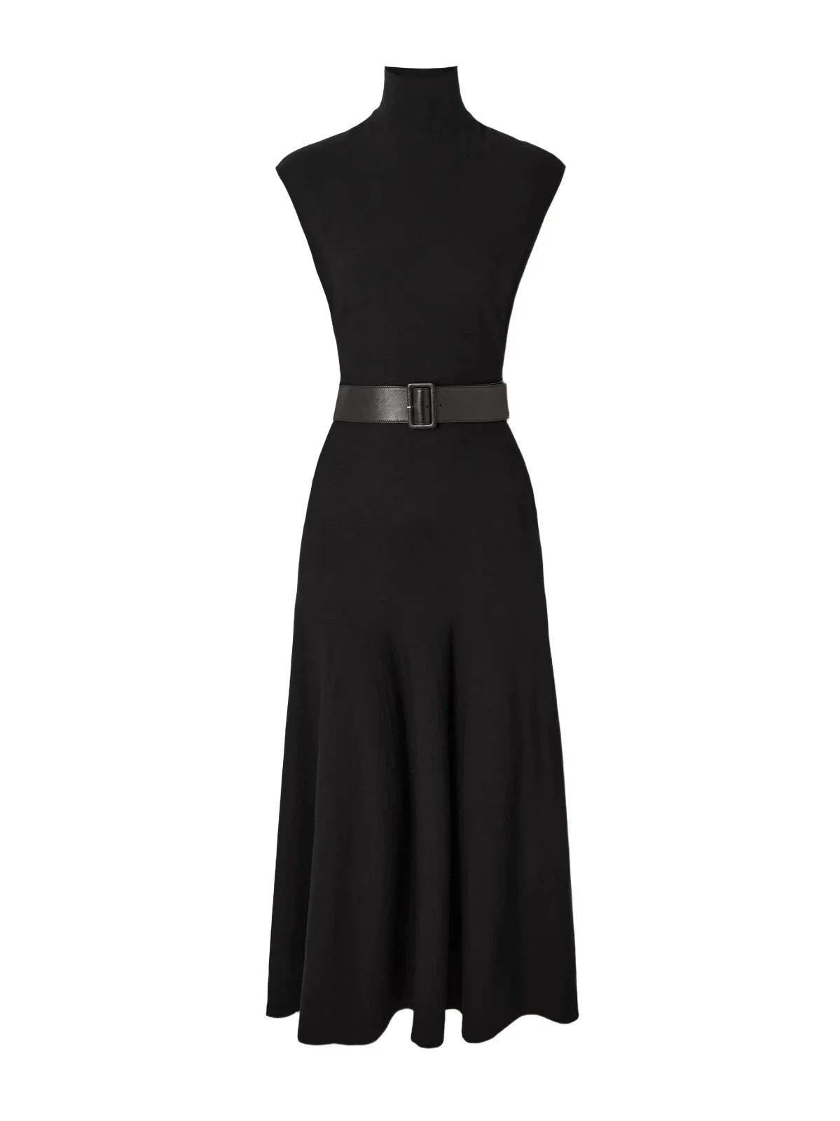 Belted Leather-trimmed Wool-blend Turtleneck Midi Dress Belted Leather-trimmed Wool-blend Turtleneck Midi Dress