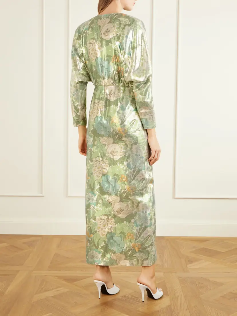 Valentino Garavani Cut-out Floral-print Silk-blend Lamé Midi Dress | Thumbnail 3 Valentino Garavani Cut-out Floral-print Silk-blend Lamé Midi Dress | Thumbnail 3