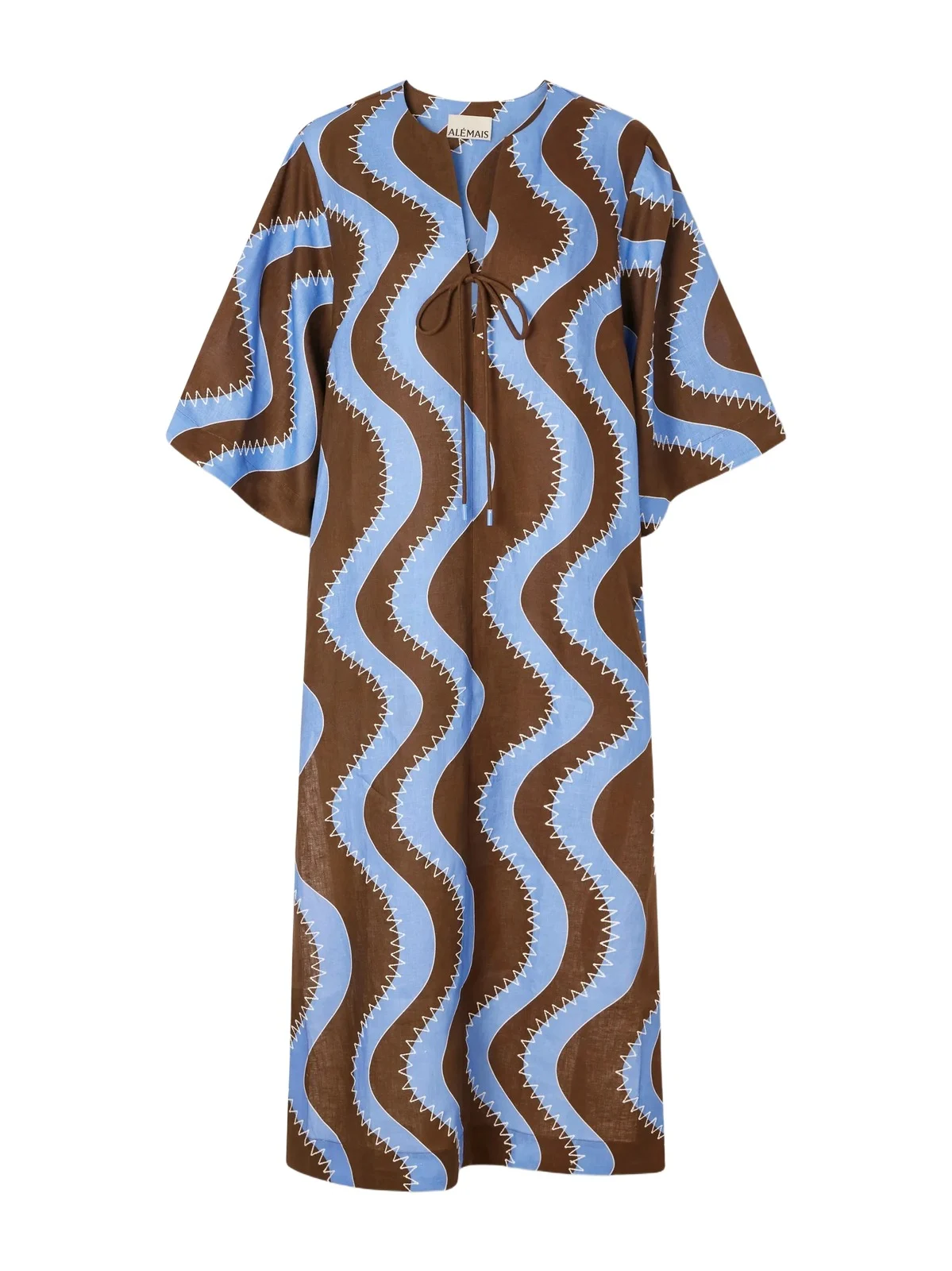 ALÉMAIS Tie-detailed Embroidered Linen Midi Dress