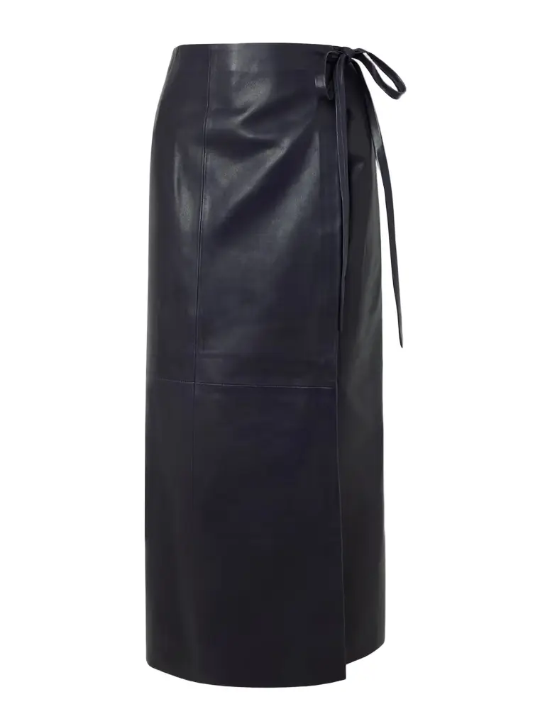 Paneled Leather Maxi Wrap Skirt