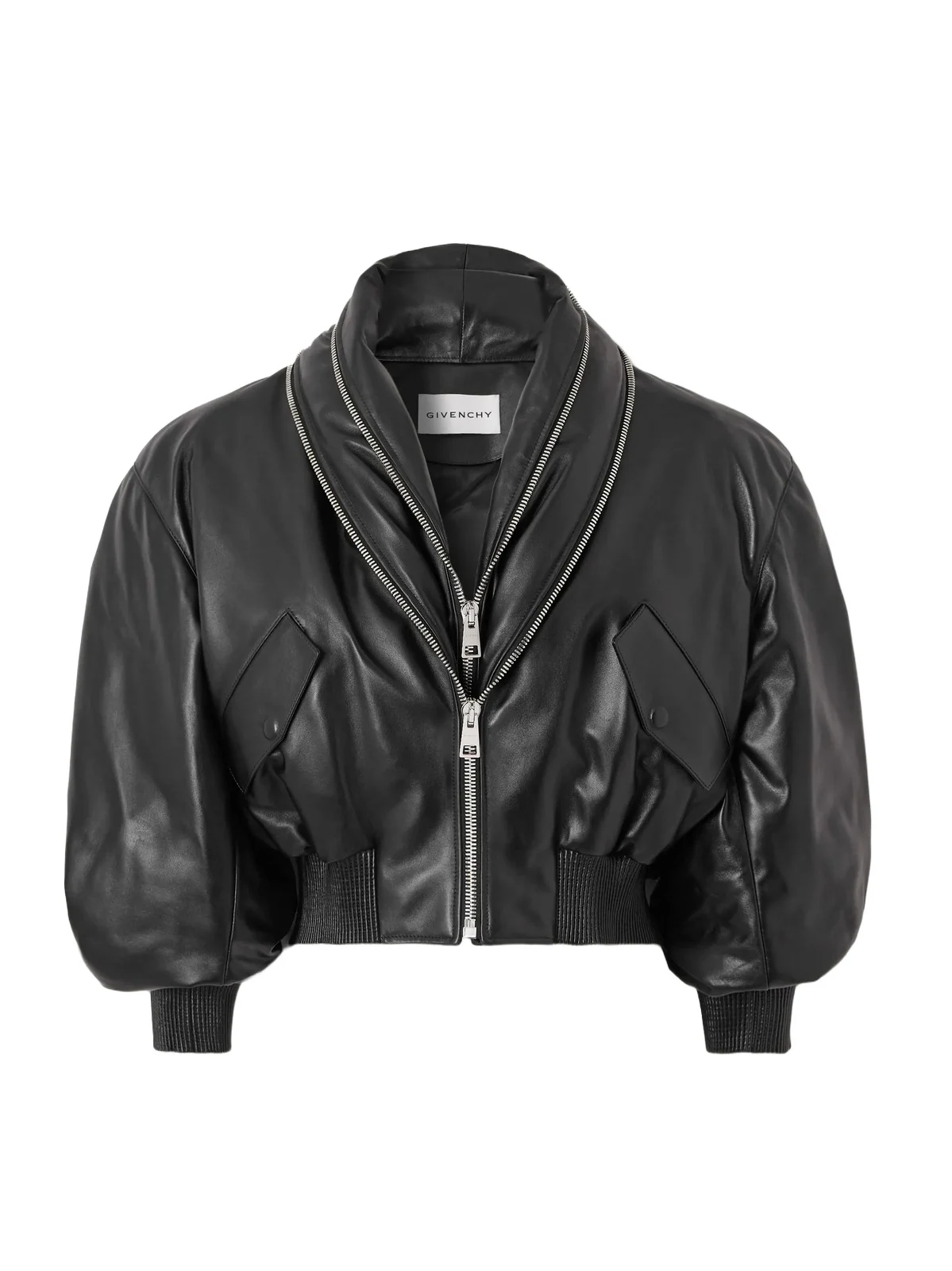 Givenchy Cropped Layered Leather Bomber Jacket