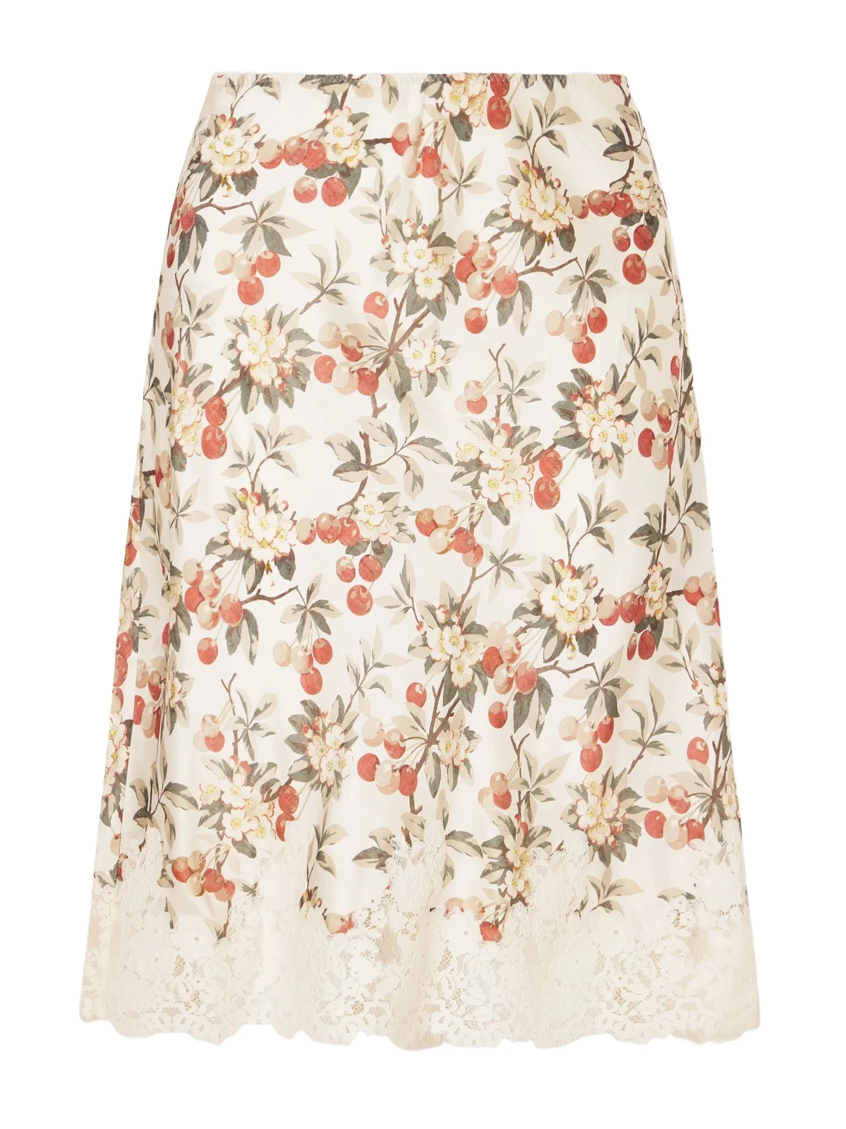 Elowette Lace-trimmed Floral-print Silk-satin Midi Skirt