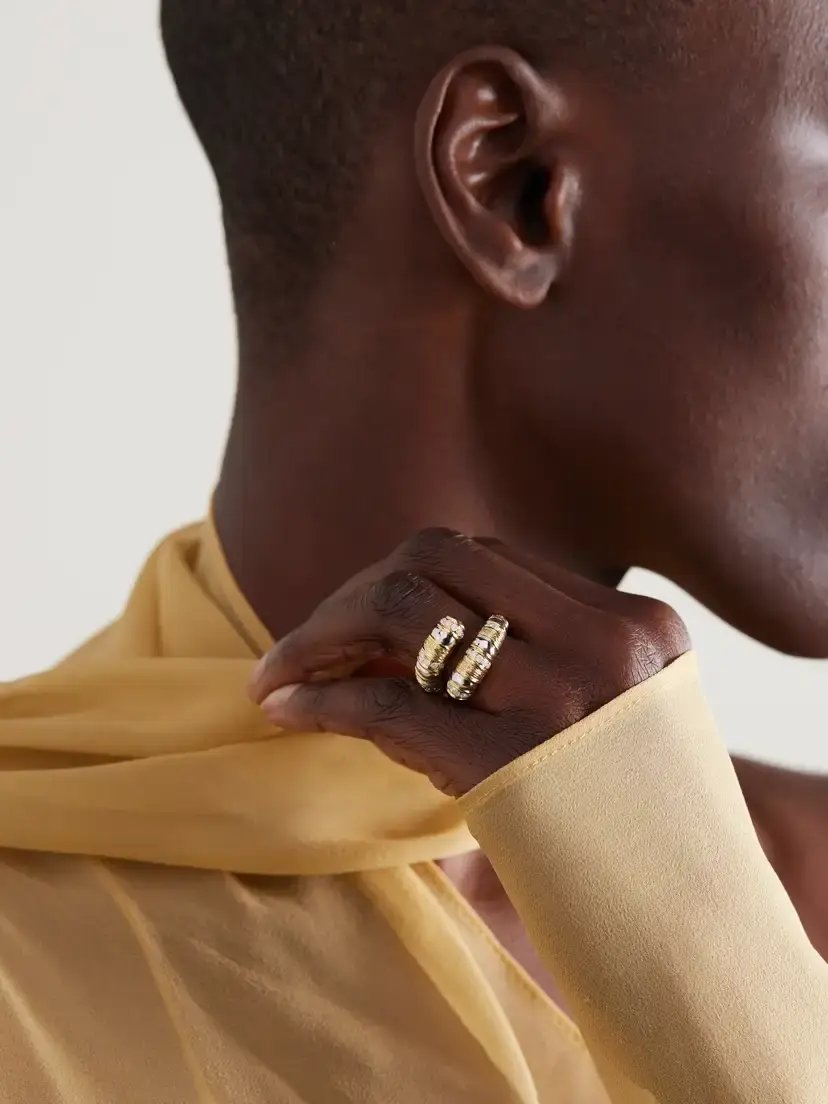 Yvonne Léon Bague Toi & Moi Gaufrette 14-karat White And Yellow Gold Diamond Ring | Thumbnail 2 Yvonne Léon Bague Toi & Moi Gaufrette 14-karat White And Yellow Gold Diamond Ring | Thumbnail 2