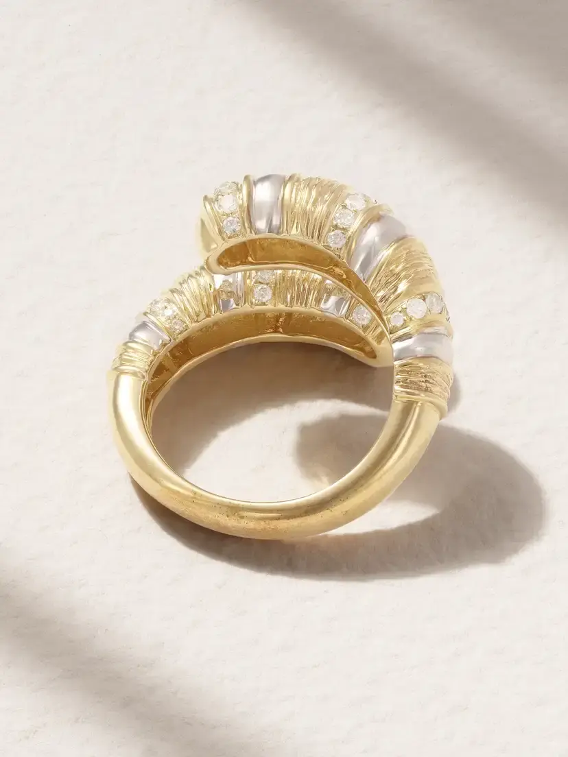 Yvonne Léon Bague Toi & Moi Gaufrette 14-karat White And Yellow Gold Diamond Ring | Thumbnail 3 Yvonne Léon Bague Toi & Moi Gaufrette 14-karat White And Yellow Gold Diamond Ring | Thumbnail 3