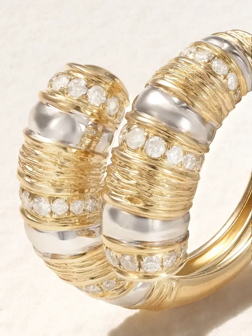 Yvonne Léon Bague Toi & Moi Gaufrette 14-karat White And Yellow Gold Diamond Ring | Thumbnail 4 Yvonne Léon Bague Toi & Moi Gaufrette 14-karat White And Yellow Gold Diamond Ring | Thumbnail 4