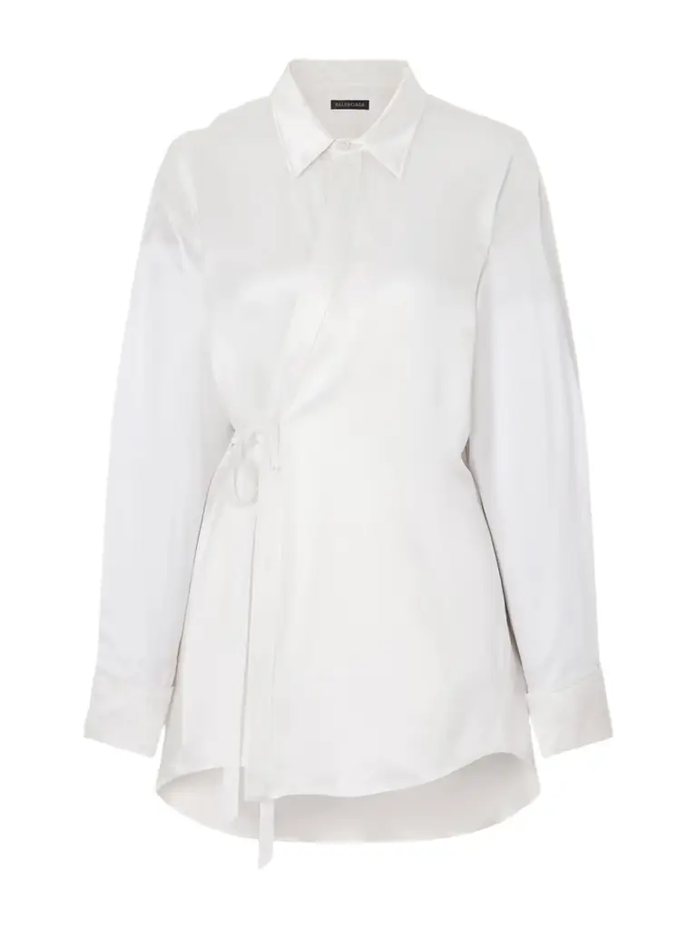 Balenciaga Tie-detailed Crystal-embellished Silk-blend Satin Blouse | Image 1 Balenciaga Tie-detailed Crystal-embellished Silk-blend Satin Blouse | Image 1