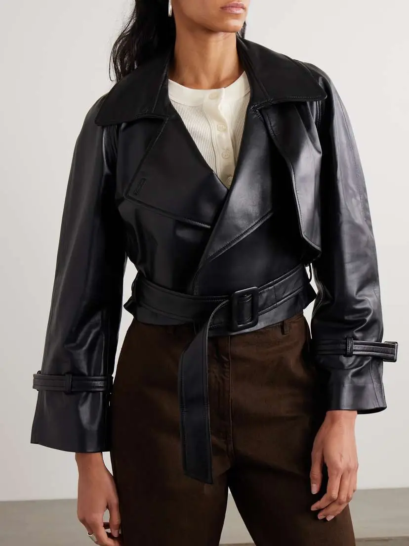 Nour Hammour Hatti Cropped Belted Leather Jacket | Thumbnail 3