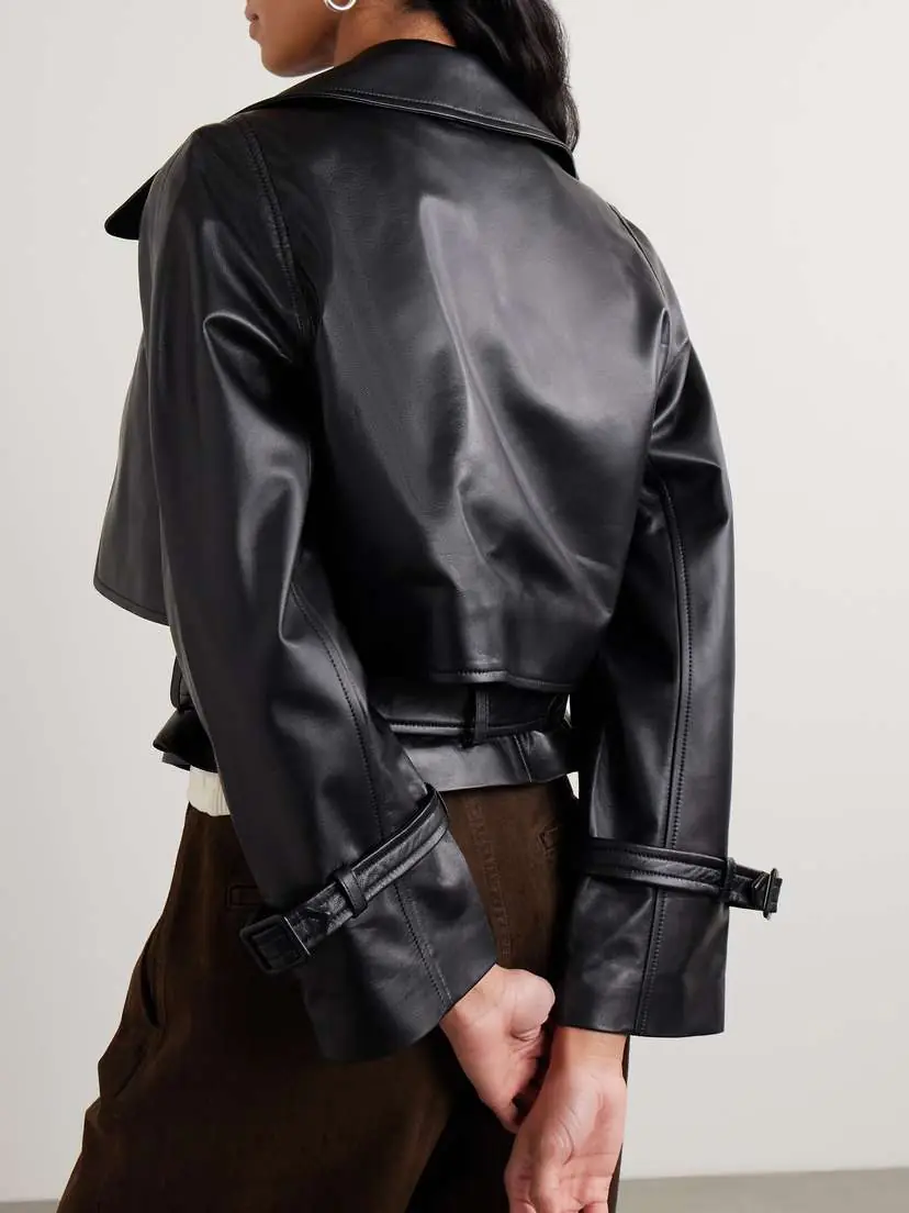 Nour Hammour Hatti Cropped Belted Leather Jacket | Thumbnail 4