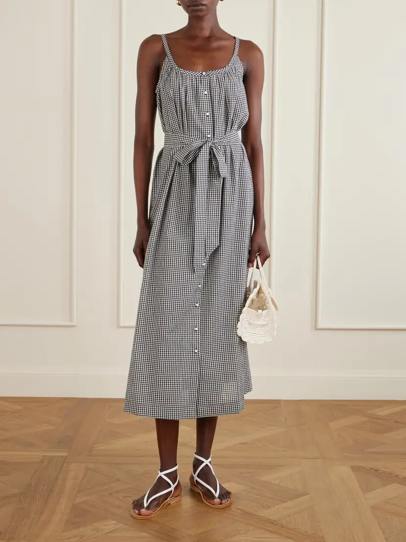 DÔEN Nevita Belted Checked Organic Cotton Midi Dress | Thumbnail 2 DÔEN Nevita Belted Checked Organic Cotton Midi Dress | Thumbnail 2
