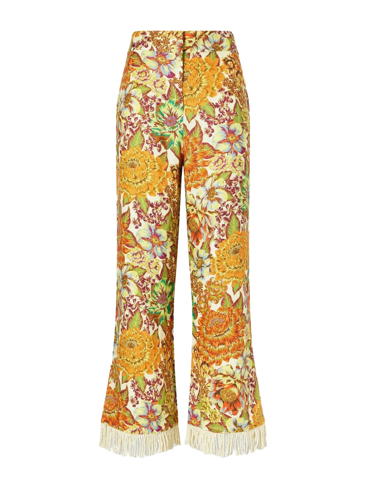 ALÉMAIS Lana Fringed Floral-print Linen Flared Pants