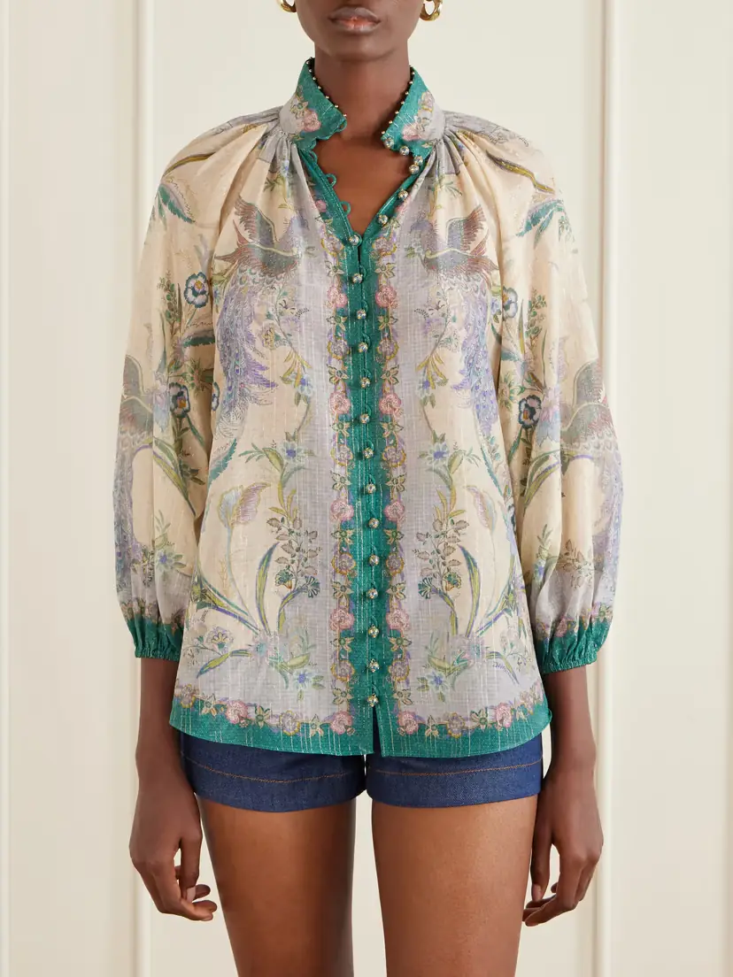 Zimmermann Indra Billow Metallic Cotton And Silk-blend Blouse - Multi | Thumbnail 3 Zimmermann Indra Billow Metallic Cotton And Silk-blend Blouse - Multi | Thumbnail 3