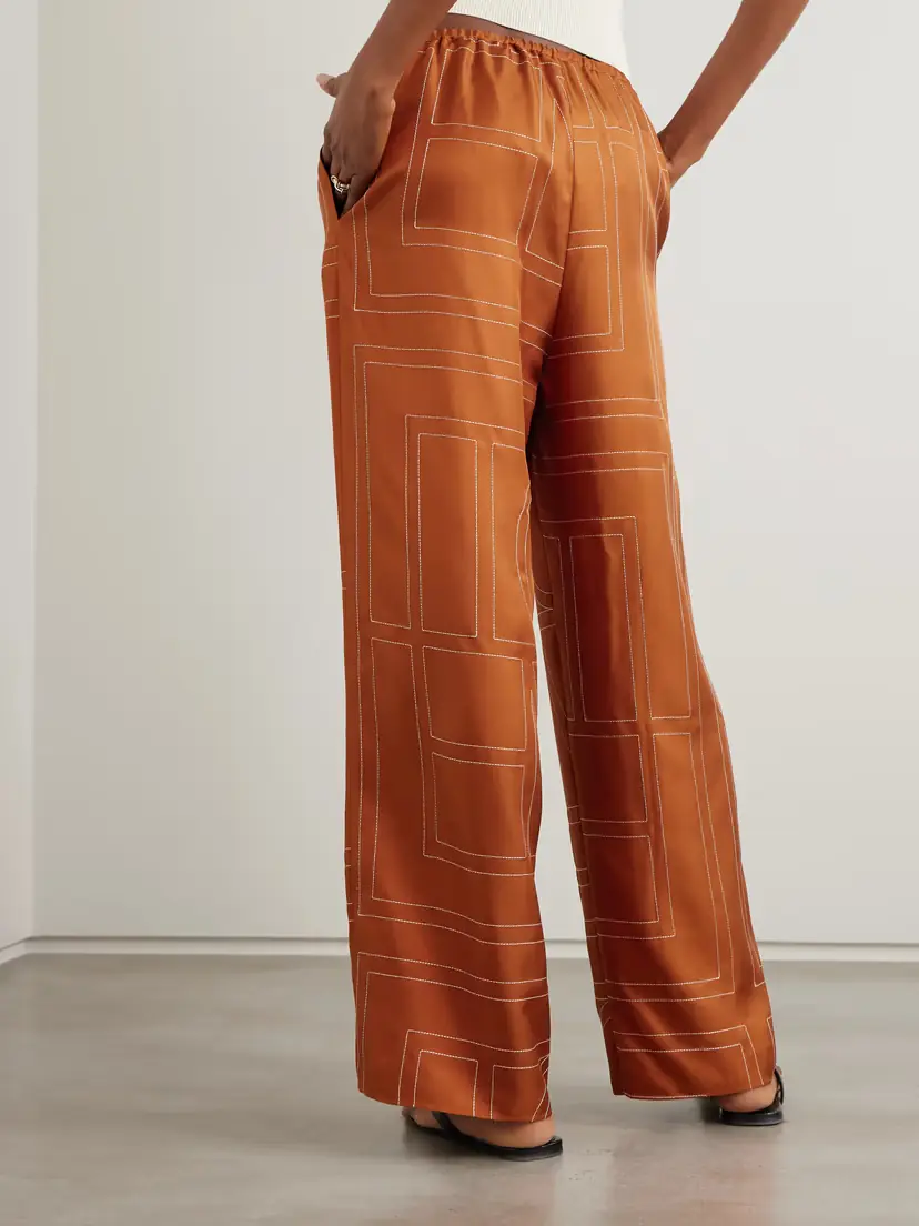 TOTEME Embroidered Silk-twill Wide-leg Pants | Thumbnail 4 TOTEME Embroidered Silk-twill Wide-leg Pants | Thumbnail 4