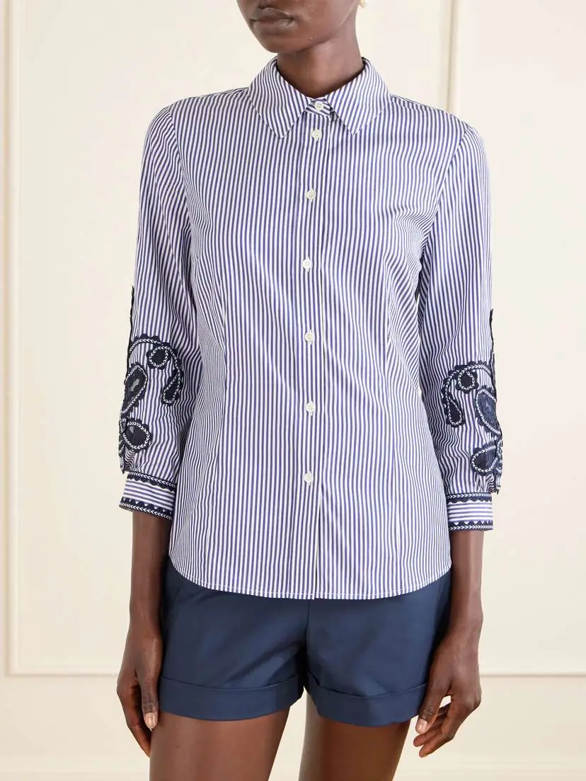 Carolina Herrera Embroidered Striped Cotton-poplin Shirt | Thumbnail 3 Carolina Herrera Embroidered Striped Cotton-poplin Shirt | Thumbnail 3