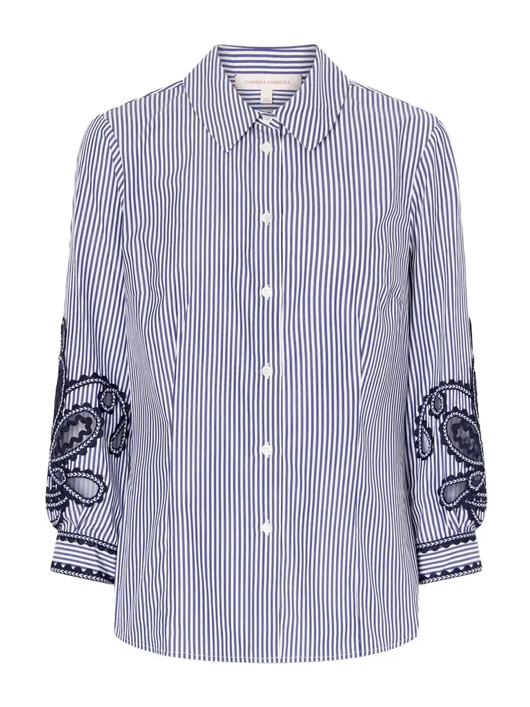 Carolina Herrera Embroidered Striped Cotton-poplin Shirt | Image 1 Carolina Herrera Embroidered Striped Cotton-poplin Shirt | Image 1