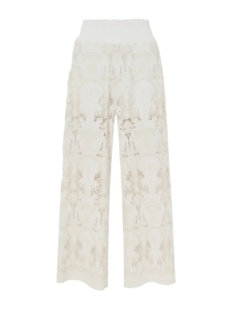 Loretta Caponi Speranza Corded Lace Cotton-blend Straight-leg Pants | Image 1 Loretta Caponi Speranza Corded Lace Cotton-blend Straight-leg Pants | Image 1