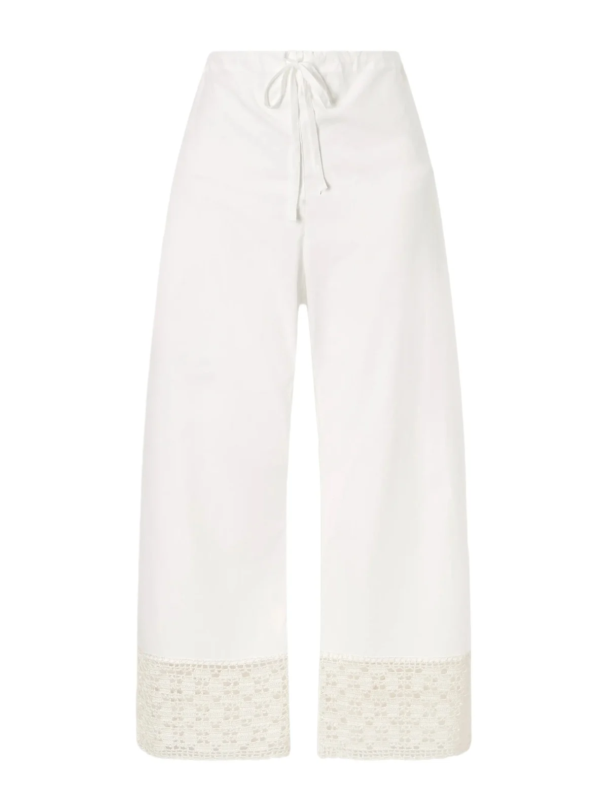 Calle Del Mar Heriloom Lace-trimmed Cotton-poplin Wide-leg Pants