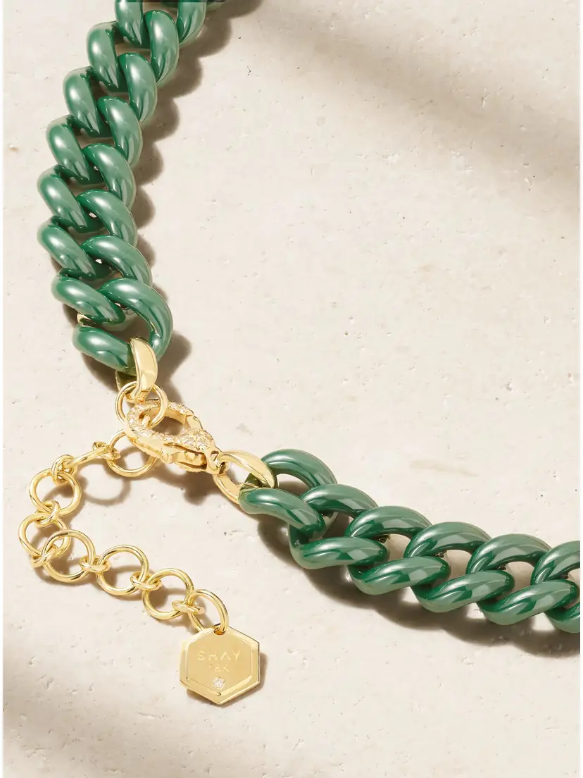 SHAY Essential Link 18-karat Gold, Ceramic And Diamond Necklace - Green | Thumbnail 3 SHAY Essential Link 18-karat Gold, Ceramic And Diamond Necklace - Green | Thumbnail 3
