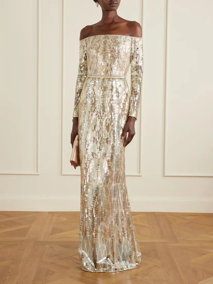 Elie Saab Off-the-shoulder Sequined Silk-blend Gown | Thumbnail 2
