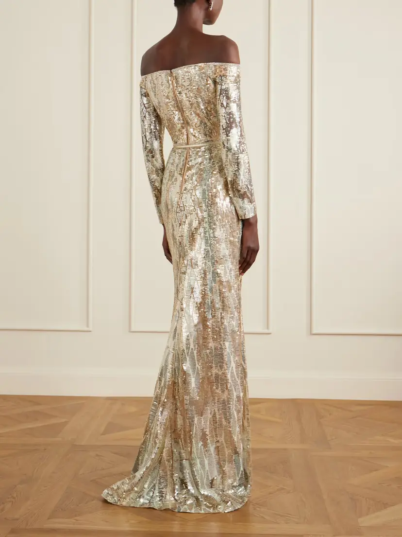 Elie Saab Off-the-shoulder Sequined Silk-blend Gown | Thumbnail 3