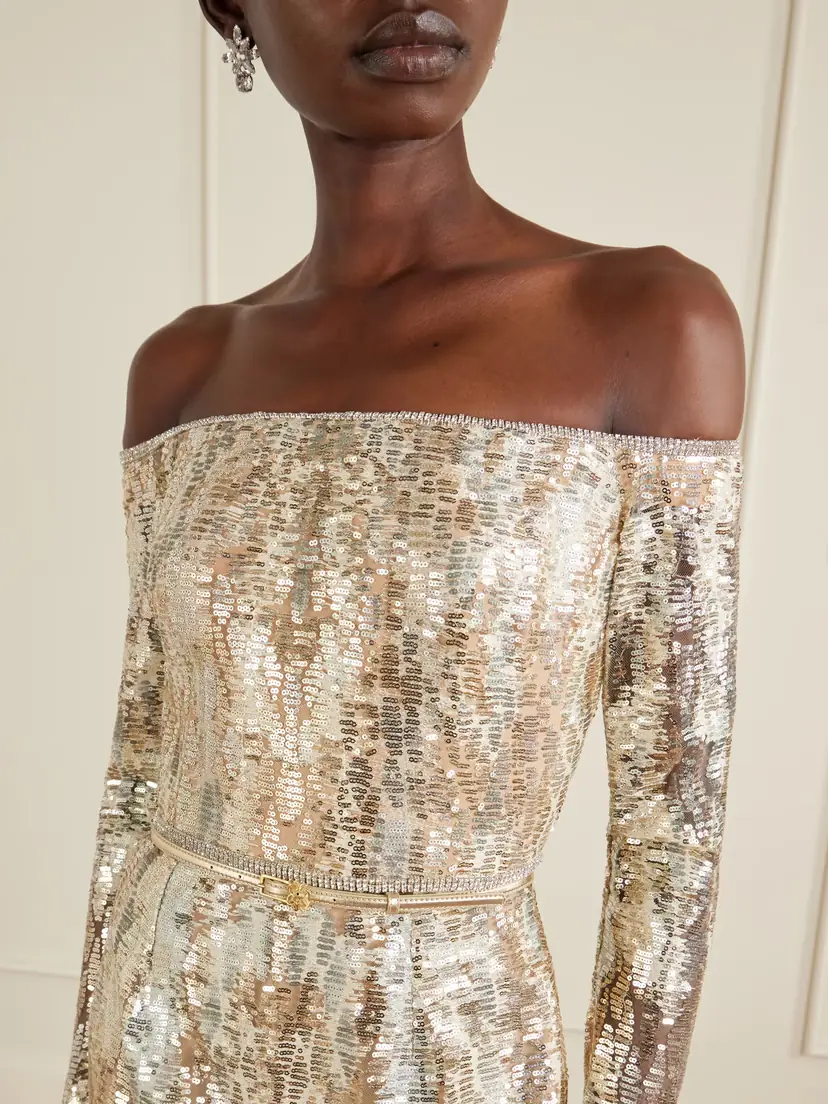 Elie Saab Off-the-shoulder Sequined Silk-blend Gown | Thumbnail 4