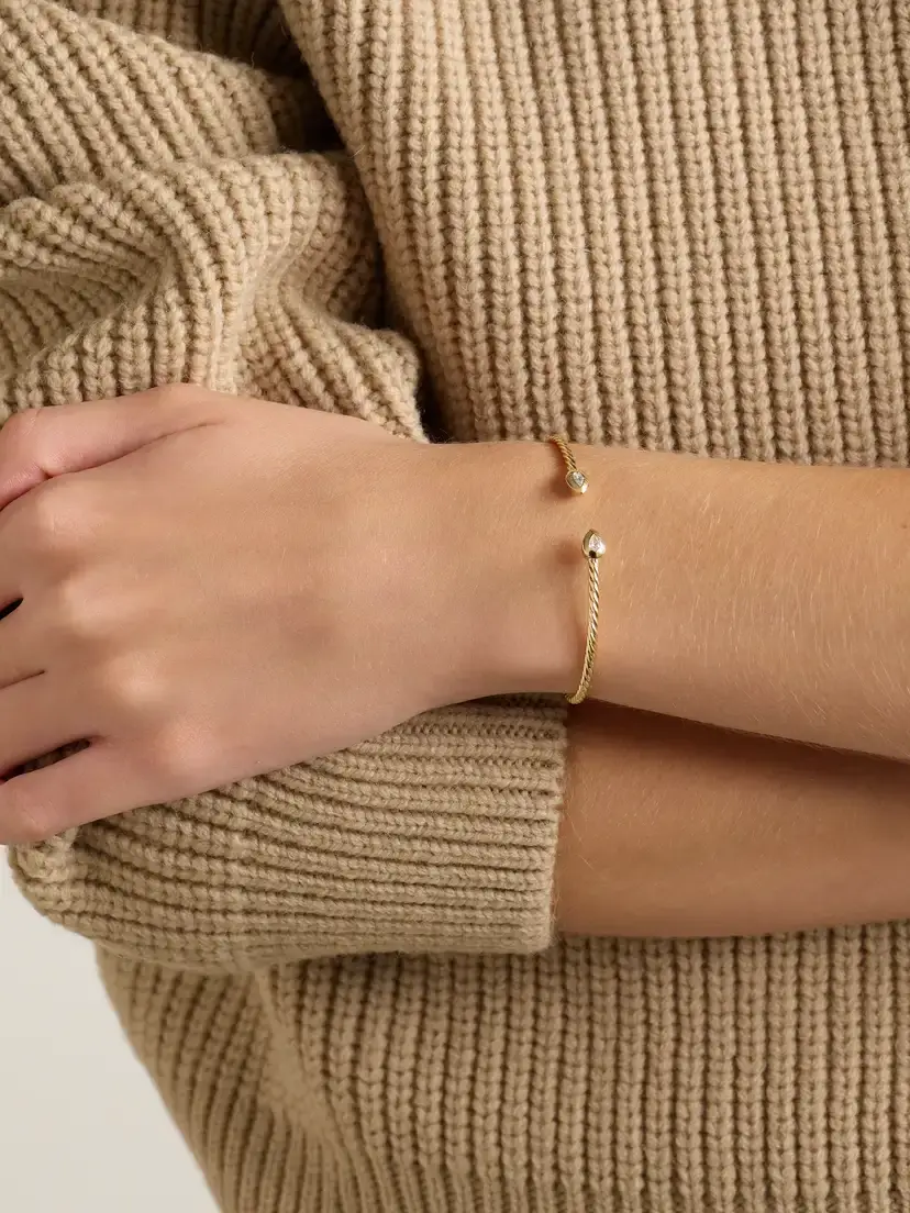 David Yurman Petite Modern Renaissance® Cablespira® 18-karat Gold Diamond Cuff | Thumbnail 2 David Yurman Petite Modern Renaissance® Cablespira® 18-karat Gold Diamond Cuff | Thumbnail 2