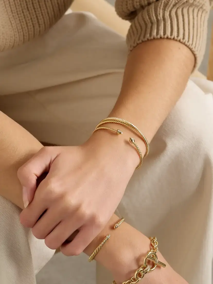 David Yurman Petite Modern Renaissance® Cablespira® 18-karat Gold Diamond Cuff | Thumbnail 5 David Yurman Petite Modern Renaissance® Cablespira® 18-karat Gold Diamond Cuff | Thumbnail 5