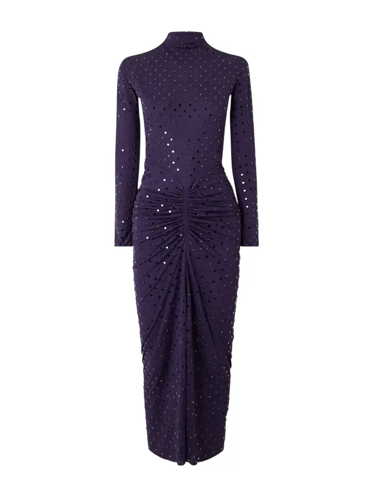 Gathered Crystal-embellished Jersey Midi Dress